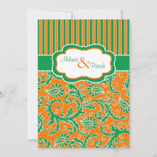 Invitation à un mariage rayé orange, vert, blanc f (Devant)