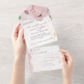 Invitation à un mariage rose anémone tout en un (Déchirure)