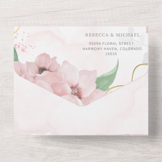Invitation à un mariage rose anémone tout en un (Verso)