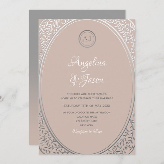 Invitation à un mariage rose et argenté (Devant / Derrière)