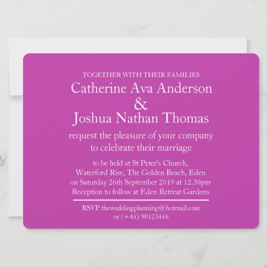 Invitation à un mariage rose pourpre avec l'aquare (Dos)