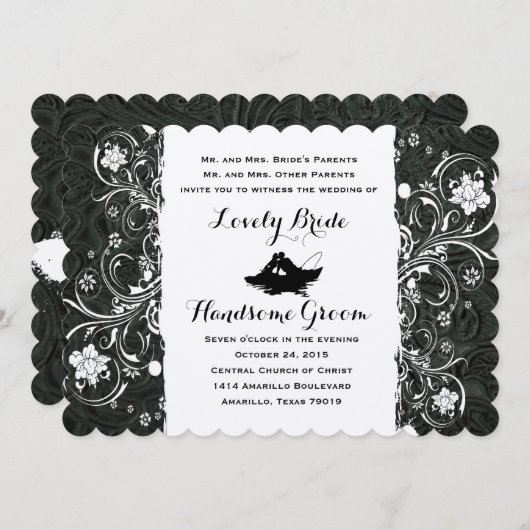 Invitation à un mariage rustique noir et blanc (Devant / Derrière)