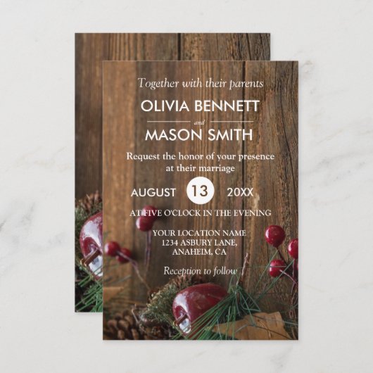 Invitation à un mariage rustique sur bois d'hiver (Devant / Derrière)