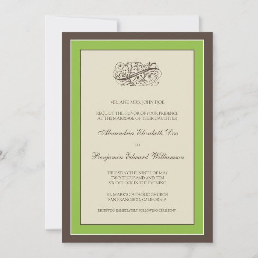 Invitation à un mariage tout simple (pomme verte) (Devant)