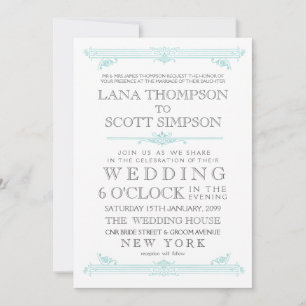 Invitation à un mariage Vintage Aqua TurquoiseTypo
