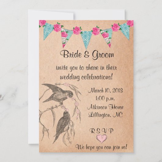 Invitation à un mariage vintage Inséparable (Devant)