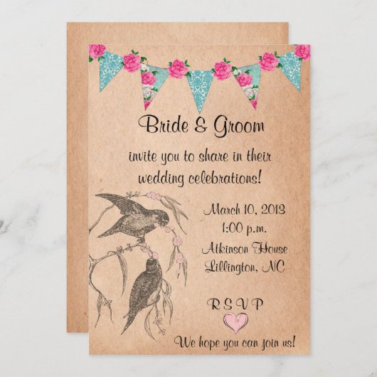 Invitation à un mariage vintage Inséparable (Devant / Derrière)