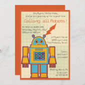 Invitation à un robot anniversaire de enfant rétro (Devant / Derrière)