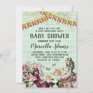 Invitation à une Baby Shower Alice au Pays des Mer