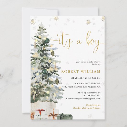 Invitation à une Baby Shower Arbre de Noël (Devant)