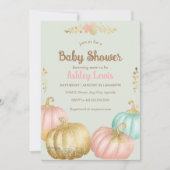 Invitation à une baby shower automnale rose et or (Devant)