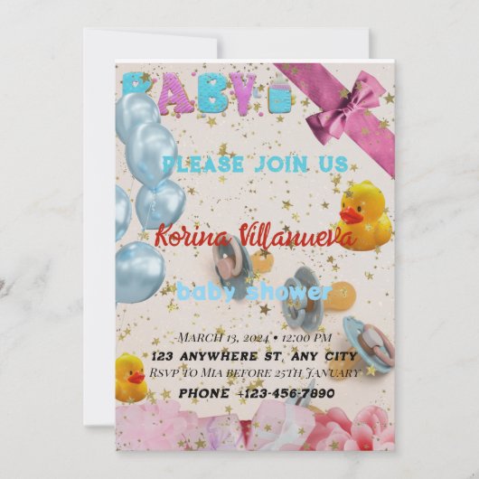 Invitation à une baby shower aux couleurs vives (Devant)