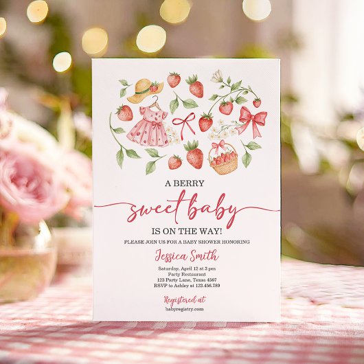 Invitation à une Baby Shower aux Fraises Bébé tout