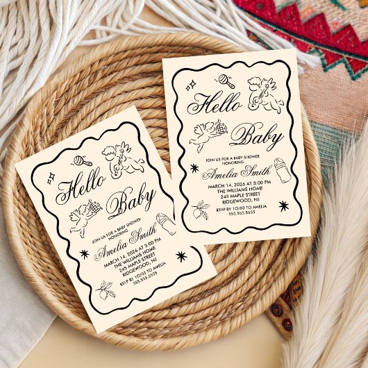 Invitation à une Baby Shower avec Cupidon gribouil