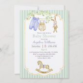 Invitation à une baby shower avec des dessins char (Devant)