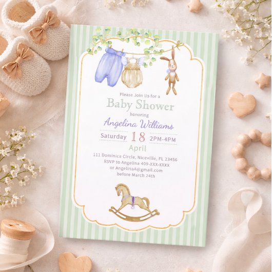 Invitation à une baby shower avec des dessins char