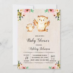 Invitation à une baby shower avec un adorable hibo