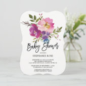 Invitation à une baby shower avec un bouquet print (Debout devant)