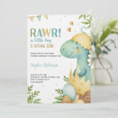 Invitation à une baby shower avec un dinosaure (Debout devant)