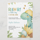 Invitation à une baby shower avec un dinosaure (Devant)