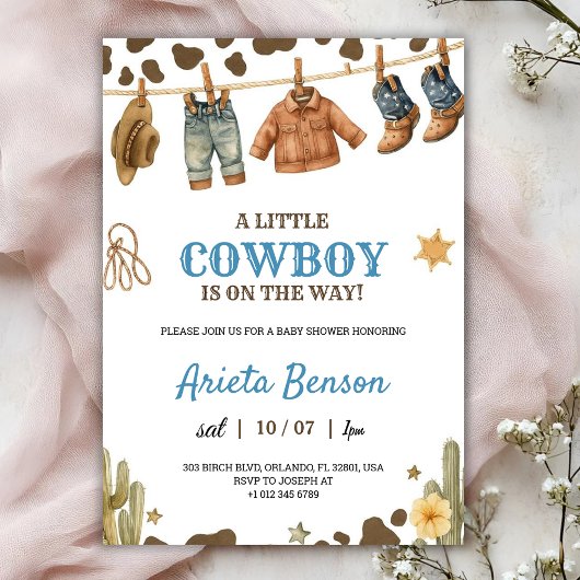 Invitation à une baby shower avec un thème cowboy