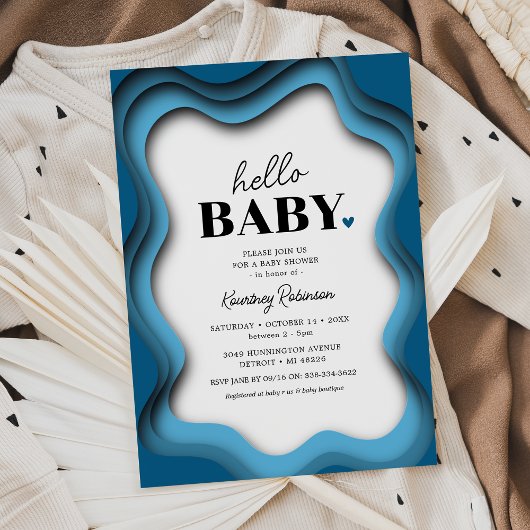 Invitation à une Baby Shower Blue Boy Retro Wave