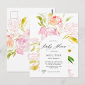 Invitation à une Baby Shower bouquet de roses aqua (Devant / Derrière)