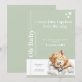 Invitation à une Baby Shower Capybara Vert Sauge (Devant / Derrière)