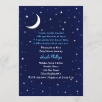 Invitation à une Baby Shower Céleste Lune Bleue et