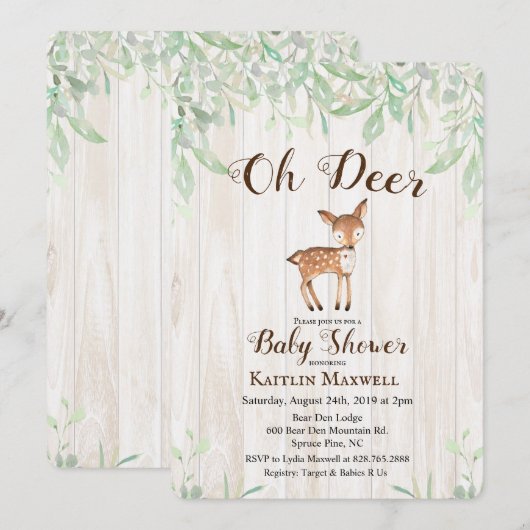Invitation à une baby shower Cerf (Devant / Derrière)
