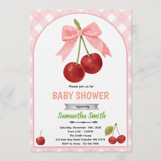 Invitation à une baby shower Cerise   (Devant)