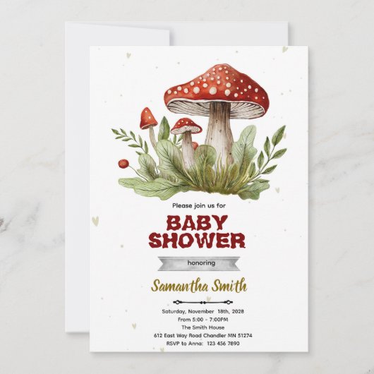 Invitation à une baby shower champignon (Devant)