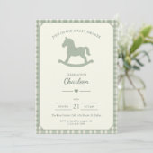 Invitation à une Baby Shower Cheval à Bascule Vert (Debout devant)