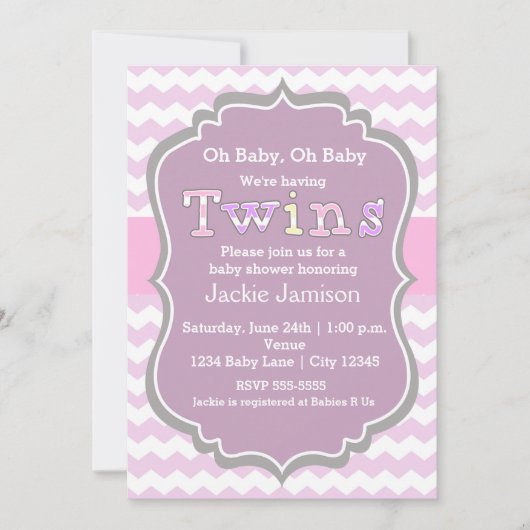 Invitation à une baby shower chevron violet pour f (Devant)