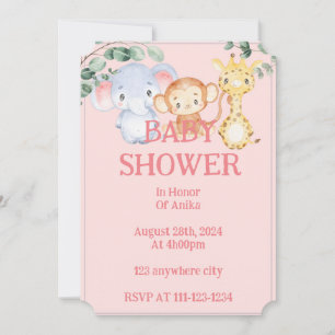 Invitation à une baby shower d'animaux de la jungl