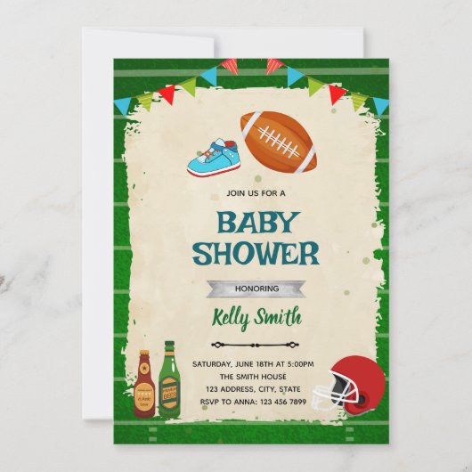 Invitation à une baby shower de football et petits (Devant)