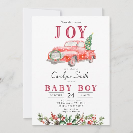 Invitation à une baby shower de Noël avec un camio (Devant)