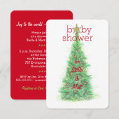 Invitation à une Baby Shower de Noël - Bébé Fille (Devant / Derrière)