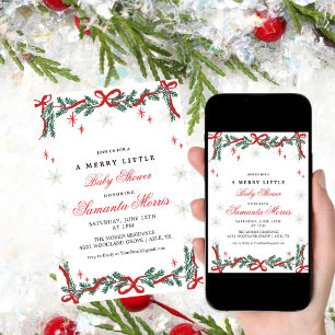 Invitation à une Baby Shower de Noël d'hiver Nœu