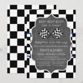 Invitation à une Baby Shower de voiture de course, (Devant / Derrière)