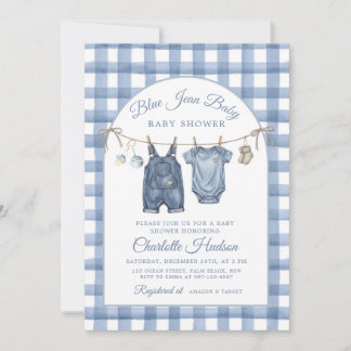 Invitation à une baby shower Denim, Thème Garçon J