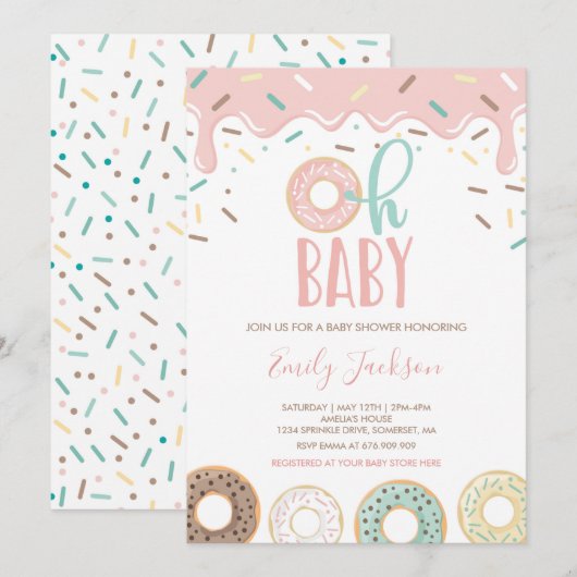 Invitation à une Baby Shower Donut Bébé Oh Baby Sh (Devant / Derrière)