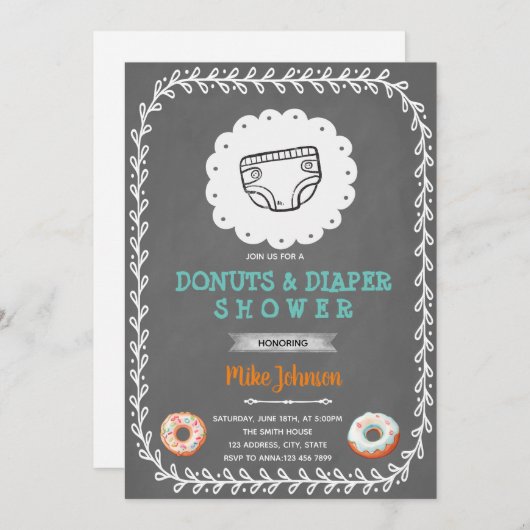 Invitation à une baby shower donuts et couches (Devant / Derrière)