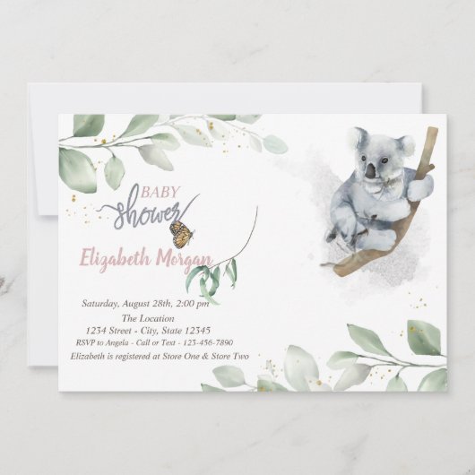 Invitation à une baby shower d'ours koala (Devant)