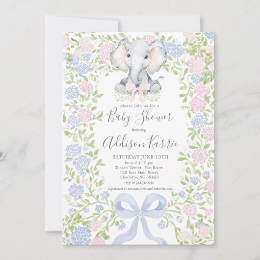 Invitation à une baby shower éléphant (Devant)