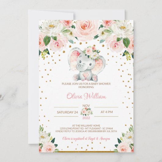 Invitation à une Baby Shower Éléphant (Devant)