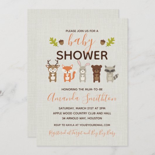 Invitation à une Baby Shower en Forêt (Devant / Derrière)