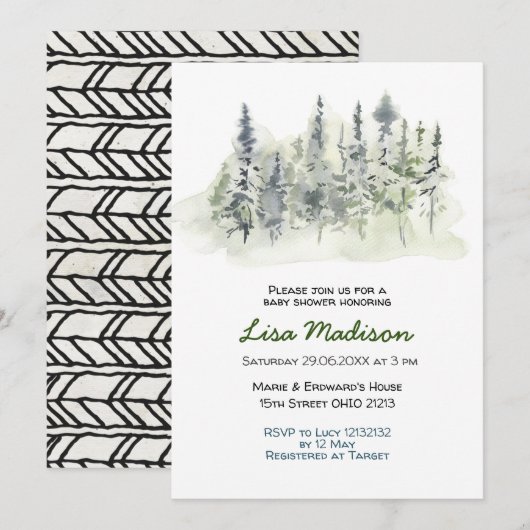 Invitation à une baby shower en forêt boisée (Devant / Derrière)