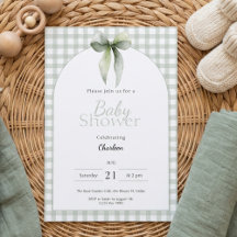 Invitation à une Baby Shower en Gingham Vert Sauge