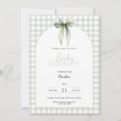Invitation à une Baby Shower en Gingham Vert Sauge (Devant)